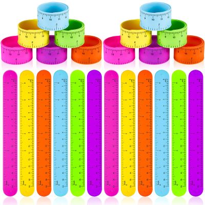 Deekin 48 Pcs Ruler Slap Bracelets Operation Items Bulk Ruler Snap Bracelets Colorful for Classroom with Scale Silicone for Kids Slap Wristbands with Scale Party Favor School Prize