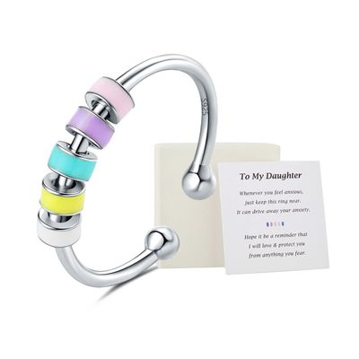 WOSCCOWT To My Daughter Fidget Ring for Anxiety, S925 Sterling Silver Enamel Fidget Spinner Rings, Anti Anxiety Spinning Rings for Women Birthday Christmas Gifts for Women (Pink)