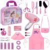 Gifts2U Girls Beauty Salon Set, 23 Pcs Kids Beauty Salon Toy Kit Pretend Hair Styling Set for Girls with Blow Dryer, Barber Costume Apron, Scissors and Stylist Accessories view 1