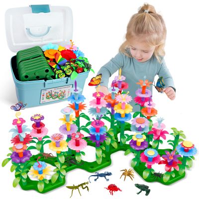 Valentines Toys Gifts for 2 3 4 5 6 Years Old Toddler Girls Boys, 156 PCS Insect Flower Garden Building Educational STEM Learning Pretend Play Gardening Set, Birthday Gifts for Preschool Kids Age 2+