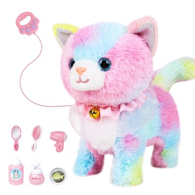 Jimate Interactive Electronic Plush Toy Walking and Barking Robot Cat Plush Cat Remote Control Kitten for Girls (Colorful Cat)
