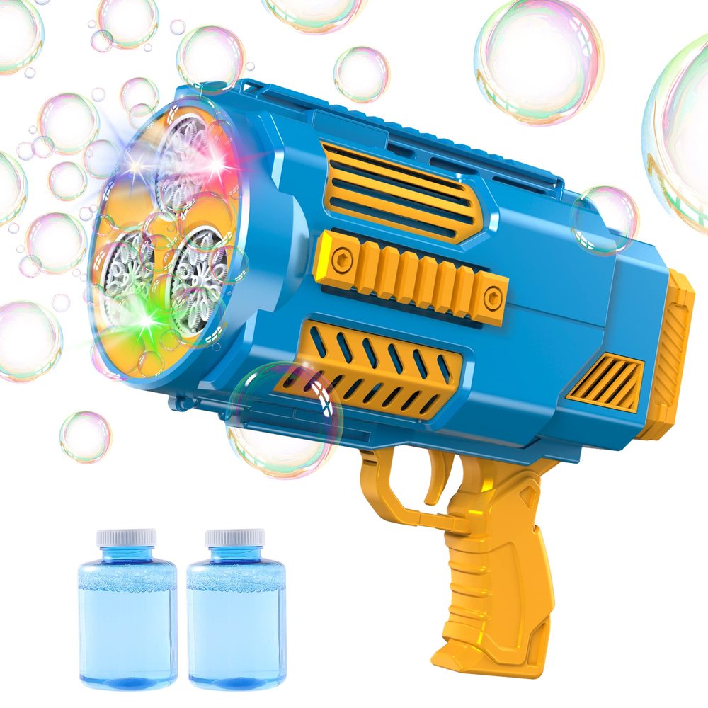 Upgraded Bubble Machine Gun, Built-in Solution, Automatic Blower, 8000+ Bubbles Per Minute for Kids Adults Maker Christmas Toys Indoor Outdoor Wedding Birthday Party - Blue