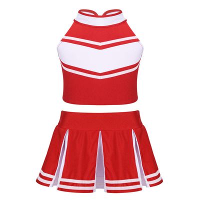ACSUSS Kids High School Girls Cheerleading Costume Musical Uniform Dress Outfit Crop Tops with Skirts Set Red&White 14 Years