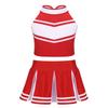 ACSUSS Kids High School Girls Cheerleading Costume Musical Uniform Dress Outfit Crop Tops with Skirts Set Red&White 14 Years view 1