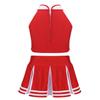 ACSUSS Kids High School Girls Cheerleading Costume Musical Uniform Dress Outfit Crop Tops with Skirts Set Red&White 14 Years view 2