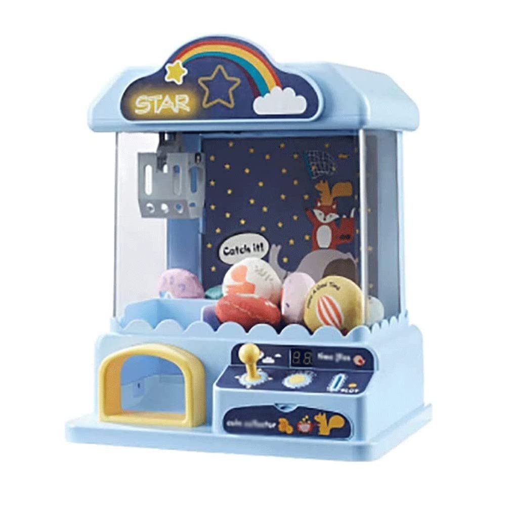 Beyori Children Grab Doll Machine Mini Home Small Game Console Creative Music& Lights Claw Toy Coin-Operated Candy Play, Giving Children The Best Gift (Color : Blue)