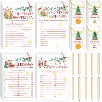135 Pieces Christmas Party Games Sets, 125 Funny Happy Holiday Party Games Paper Cards with 10 Editable Pencils Gifts for Christmas Eve Winter Themed Family Party Game Supplies (Email Answers Sheet)