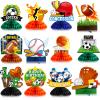 12 Pieces Sports Themed Birthday Party Supplies Sports Centerpieces for Kids 3D Football Soccer Baseball Basketball Softball Honeycomb Centerpieces Ball Party Decoration for Boys Kids view 1
