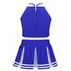 ACSUSS Kids High School Girls Cheerleading Costume Musical Uniform Dress Outfit Crop Tops with Skirts Set Blue&White 14 Years view 2