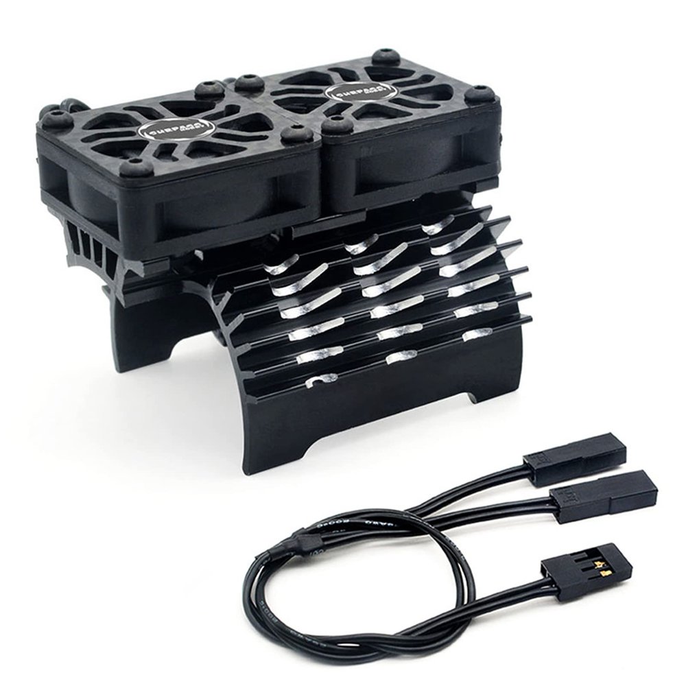 Xiangtat 56mm RC Motor Cooling Fans, Hobby Twin Fan with Metal Heatsink for 1/8 1/10 RC Car 3650 3660 540 550 (56mm Black for 55/56/58mm Motor)