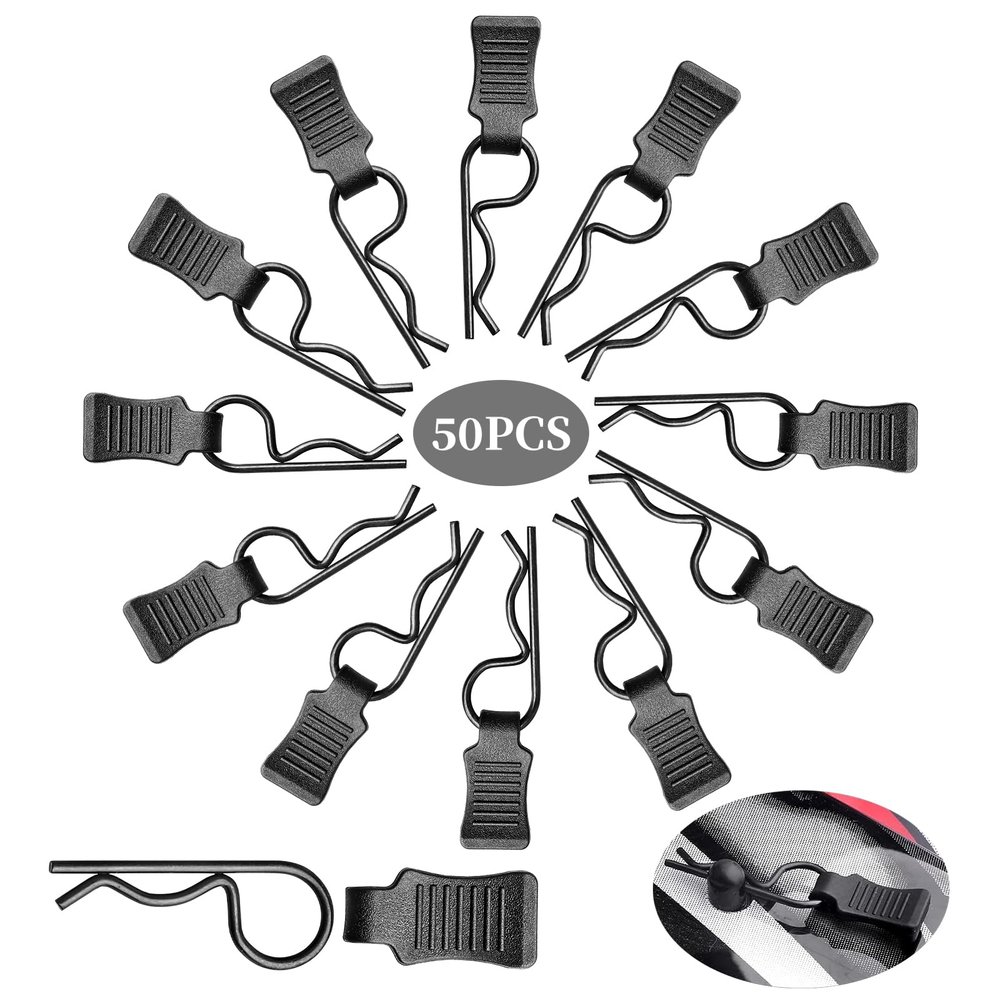 50pcs FriHobby RC Body Clips with Pull Tabs RC Pins Compatible with Slash Arrma Axial SCX10 Redcat Losi Tamiya HPI HSP Himoto 1/8 1/10 1/12 1/14 RC Car (Black)