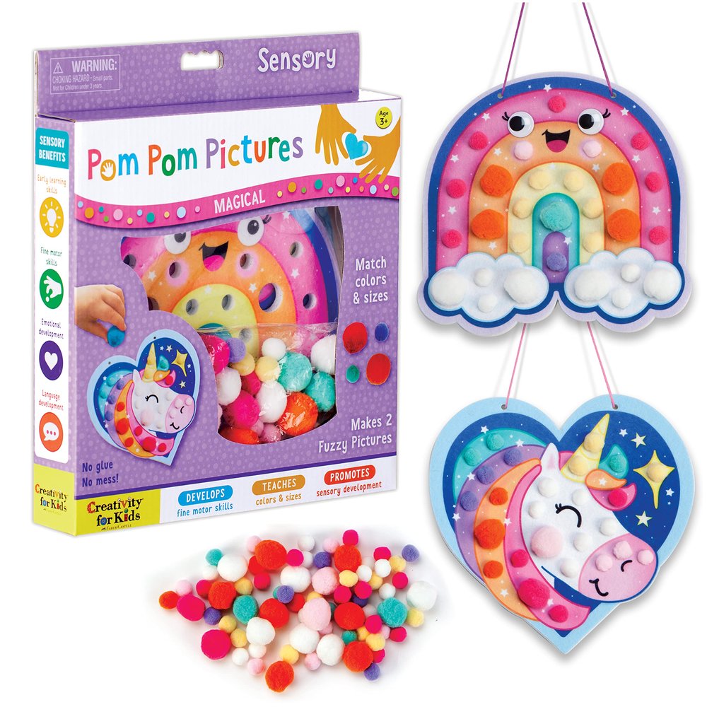 Creativity for Kids Pom Pom Pictures: Magical - Rainbow and Unicorn Sensory Toy Boards (8" x 8"), Preschool and Toddler Crafts, Unicorn Gifts (Ages 3+)