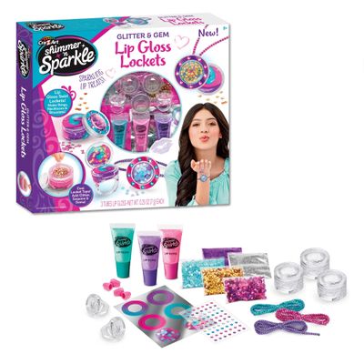 Shimmer 'n Sparkle Glitter & Gem Lip Gloss Lockets DIY Activity Set, DIY Lip Gloss Maker, Birthday for Ages 8 and Up