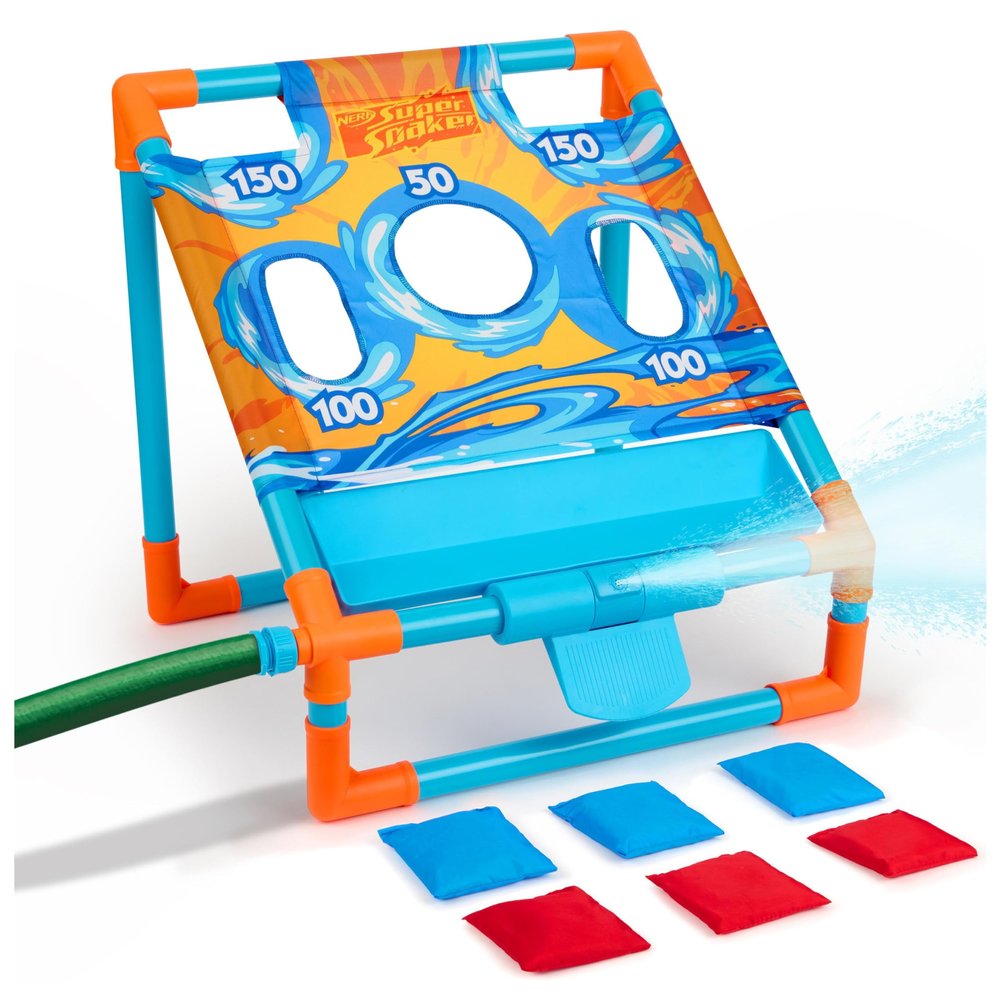 Nerf Super Soaker Toss N Splash Cornhole Set  Bean Bag Toss Game for Kids with a Splashtastic Water Twist for Outdoor Fun