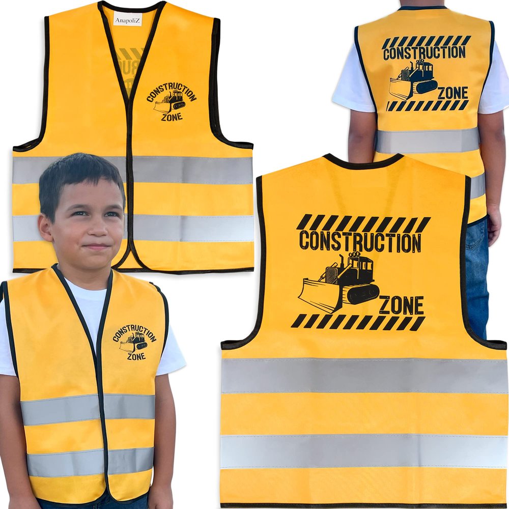 AnapoliZ Kids Construction Vest | Worker Costume | Party Dress Up | Zone Vest for Children | Yellow Reflective, Velcro Closure