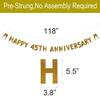 Betteryanzi Gold Glitter Banner for 45th Wedding Anniversary Party Decorations Supplies, Pre-Strung, Glitter Paper Garlands Backdrops,Letters Gold Happy 45TH Anniversary view 2