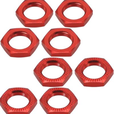 Aluminum RC Wheel Nuts 17mm Thread 1.0mm for RC ARRMA HSP AXIAL FS HIMOTO Redcat Upgraded Hop-Up Parts 8pcs/Set (Red)
