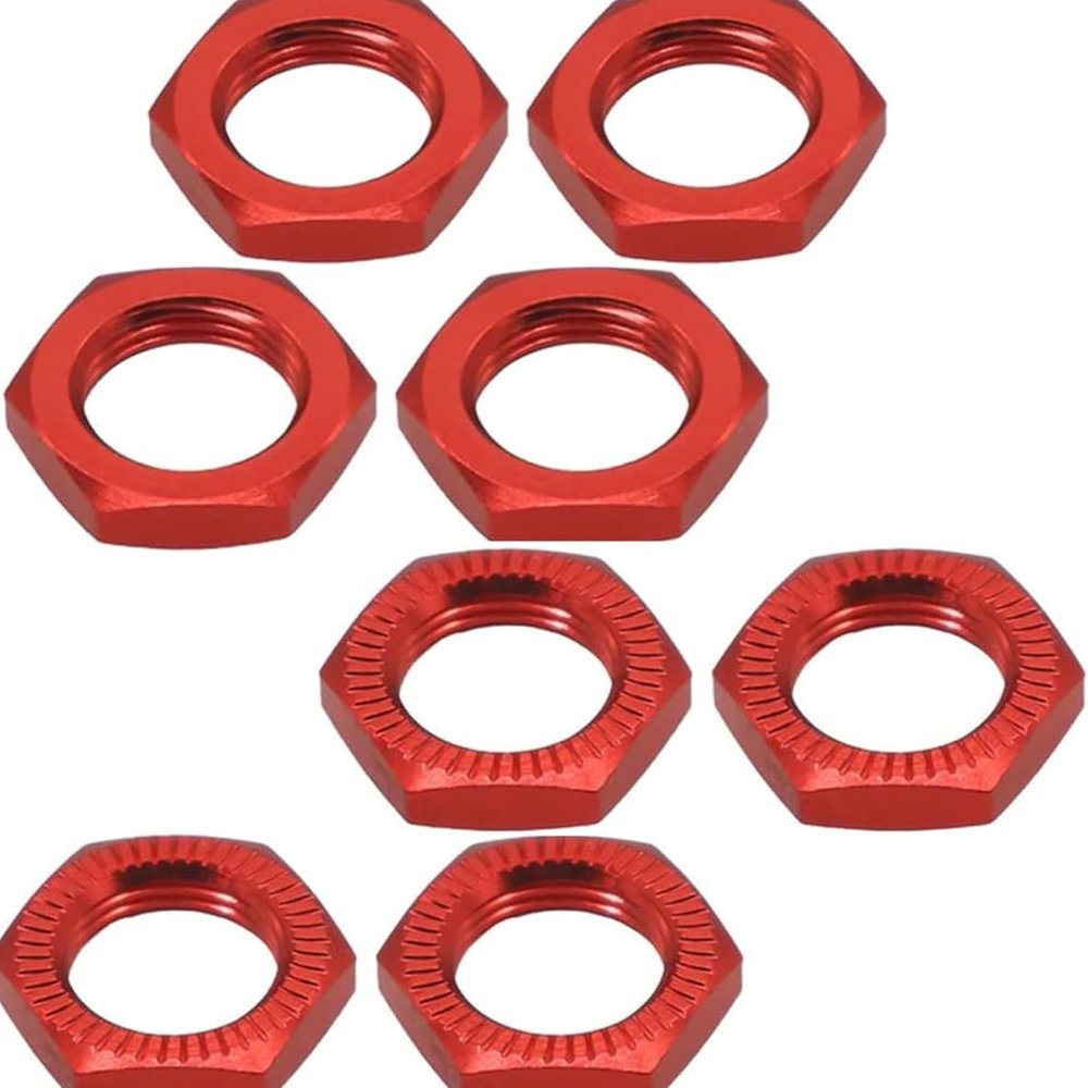 Aluminum RC Wheel Nuts 17mm Thread 1.0mm for RC ARRMA HSP AXIAL FS HIMOTO Redcat Upgraded Hop-Up Parts 8pcs/Set (Red)