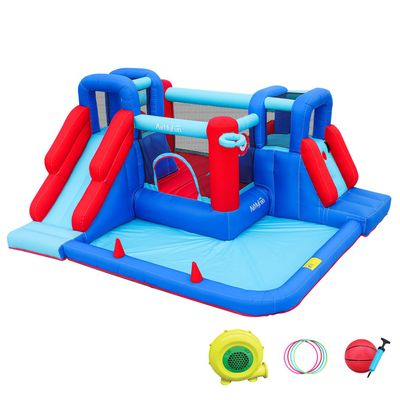 AirMyFun Bounce House,Bouncy Castle with Ball Pit,Inflatable Kids Double Slide with Air Blower, Castle Bouncer for Children Jumping Outdoor and Indoor Party