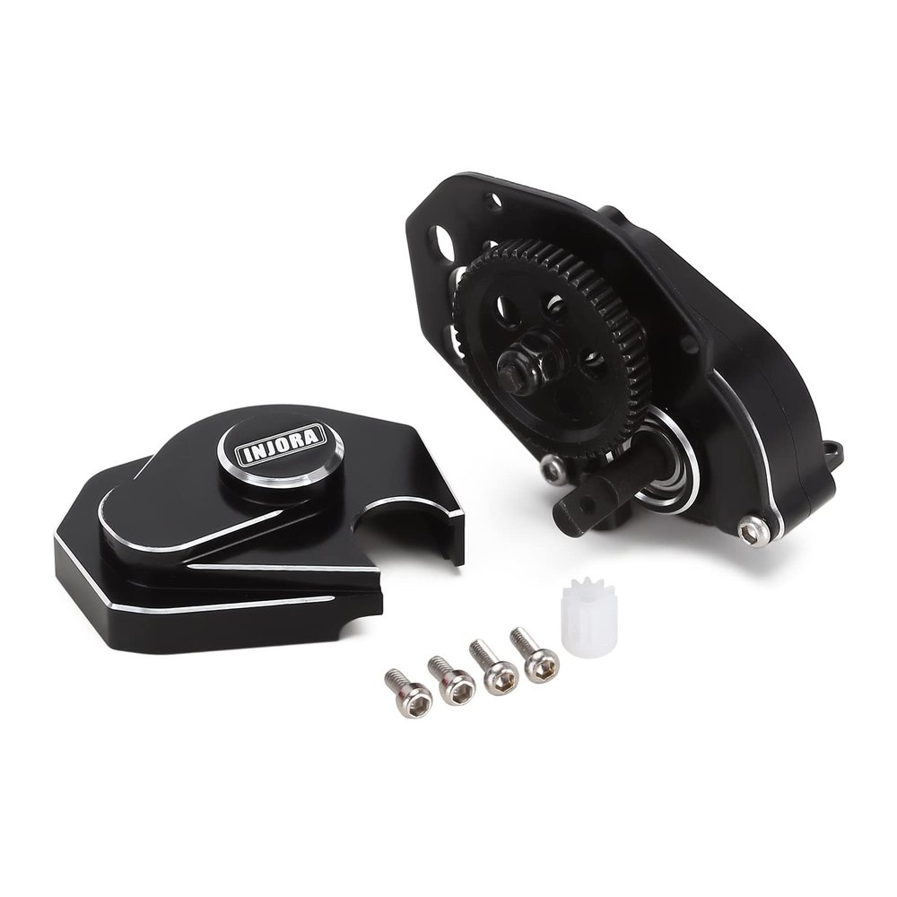 INJORA 16g Complete Transmission Gearbox with Steel 0.3 Mod Transmission Gear for Axial SCX24 Deadbolt C10 JLU Gladiator Bronco 1/24 RC Crawler Car Upgrade(Black)