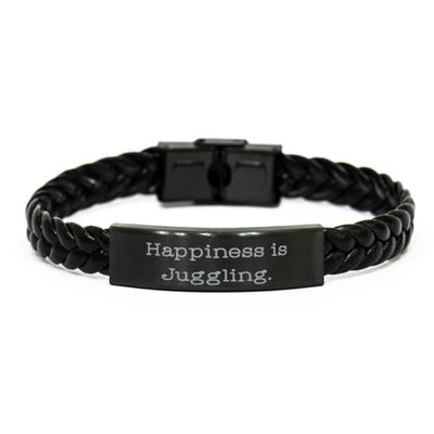 Inspirational Juggling, Happiness is Juggling, Holiday Braided Leather Bracelet for Juggling