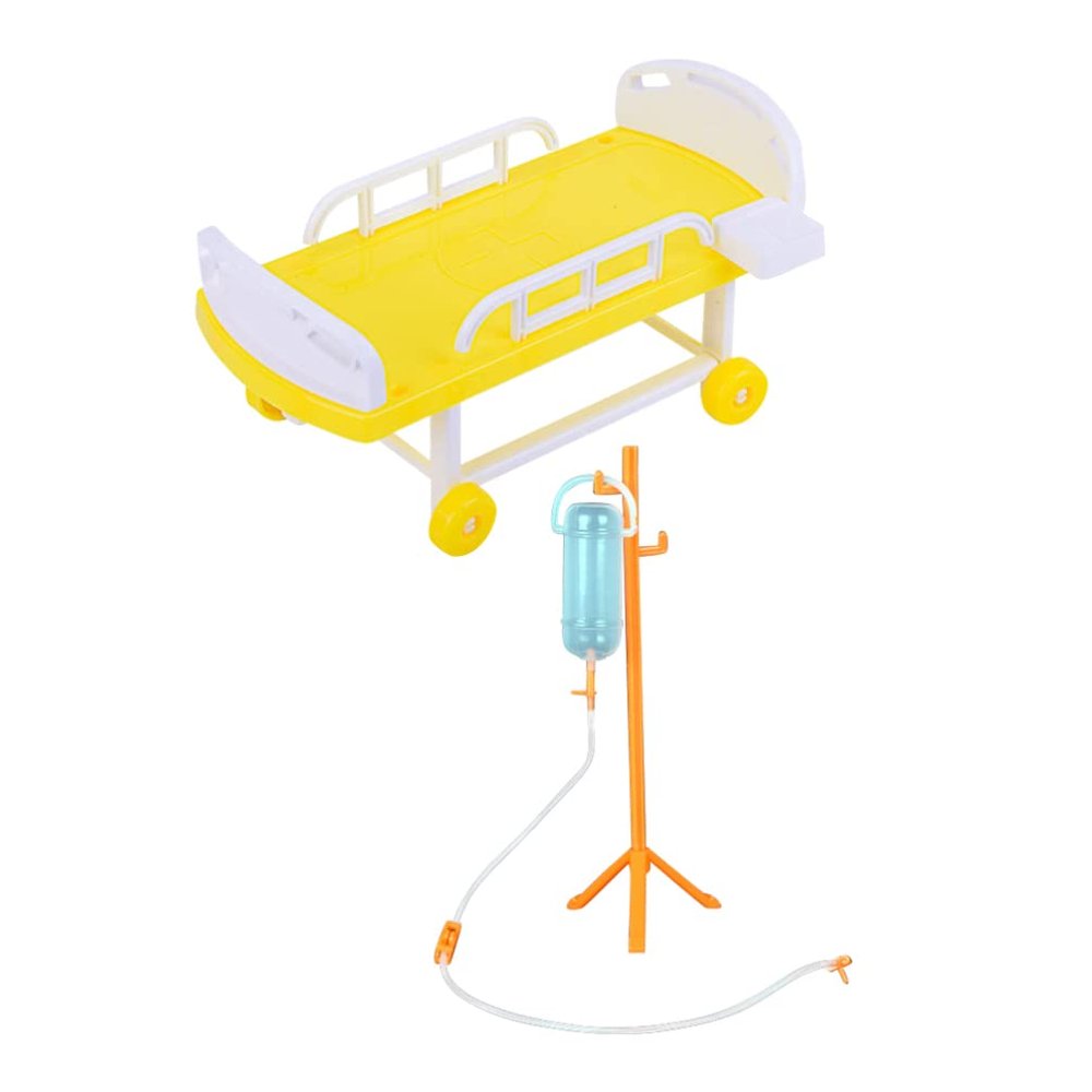 Zerodeko Medical Bed Toys with Miniature Hospital Bed and Infusion Bottle Set for Kids Pretend Play and Educational Role Play in Home and Classroom