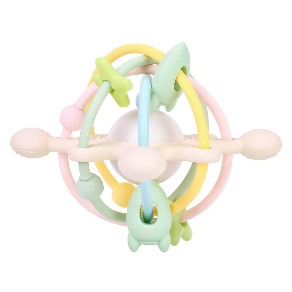 AULEGE Baby Teething Toy for Babies 3-12 Months, Silicone Baby Teether Toys with Rattle, Rattle Sensory Teether Toy, Baby Chew Toys for Teething Relief, BPA Free, Milk White