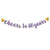 Betteryanzi Purple Glitter Paper Banner, Pre-Strung,80th Birthday/Wedding Anniversary Party Decoration Supplies, Letters Purple Cheers to 80 Years view 1