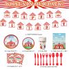 172 Pcs Carnival Party Decorations Set Circus Carnival Party Supplies Circus Tableware Happy Birthday Banners Plates Cups Napkins Tablecloth for Kids Birthday Carnival Party Decorations Supplies view 2