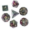 TUMBEELLUWA Engraved Crystal Stone Polyhedral Dice Set for RPG MTG Dungeons and Dragons Table Game 7 Pieces DND Board Game Dices with Pouch, Ruby in Fuchsite view 1