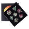 TUMBEELLUWA Engraved Crystal Stone Polyhedral Dice Set for RPG MTG Dungeons and Dragons Table Game 7 Pieces DND Board Game Dices with Pouch, Ruby in Fuchsite view 2