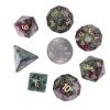 TUMBEELLUWA Engraved Crystal Stone Polyhedral Dice Set for RPG MTG Dungeons and Dragons Table Game 7 Pieces DND Board Game Dices with Pouch, Ruby in Fuchsite view 3