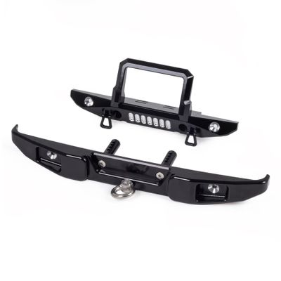 RC Crawler Car Aluminum Alloy Front Rear Bumper with Tow Hook Winch Base for 1/6 SCX6 Jeep JLU Wrangler 4WD Upgrade Parts-2 in 1 Black