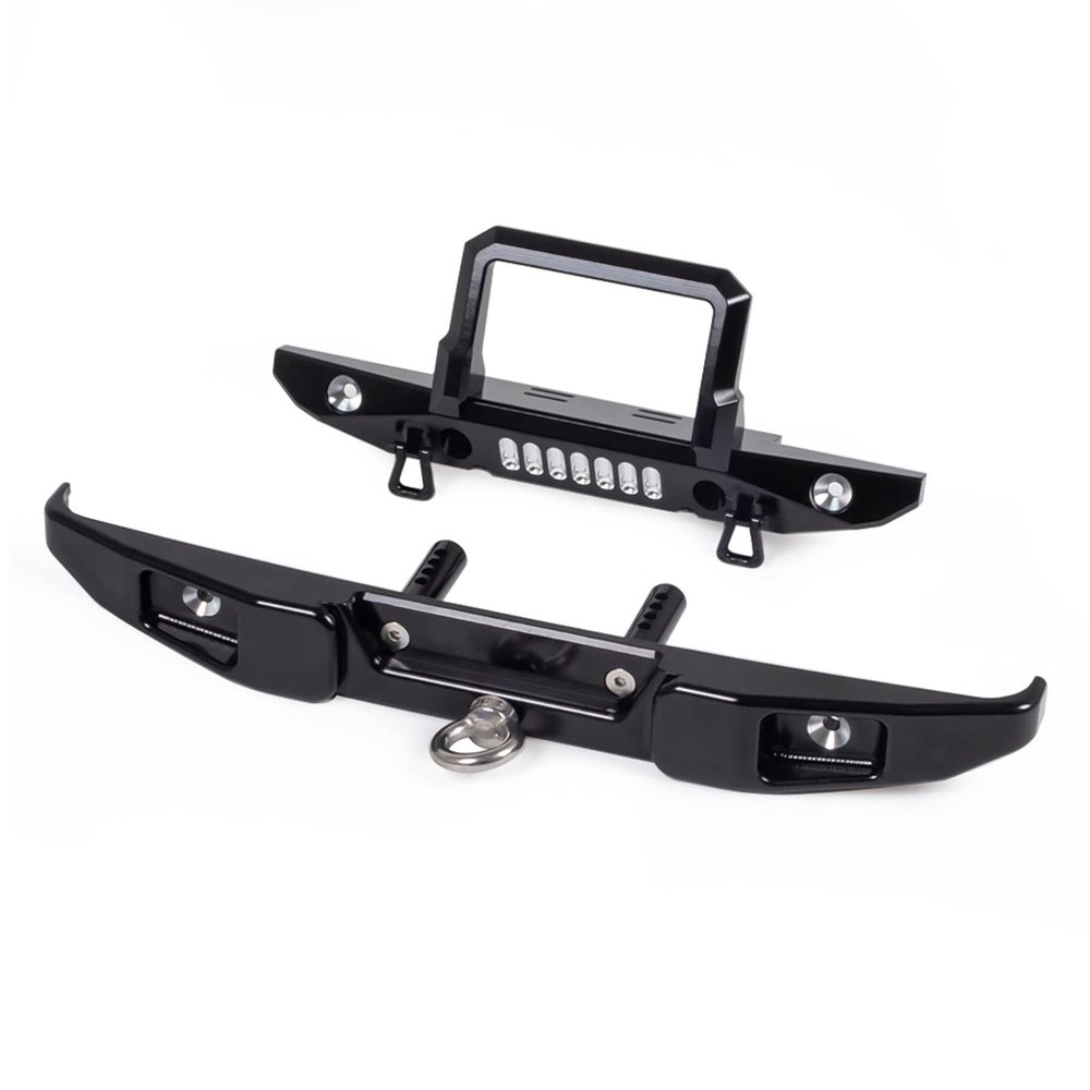 RC Crawler Car Aluminum Alloy Front Rear Bumper with Tow Hook Winch Base for 1/6 SCX6 Jeep JLU Wrangler 4WD Upgrade Parts-2 in 1 Black (2 in 1 Black)