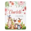 Artsadd Custom Woodland Animal Blanket for Baby Boys Kids Toddler, Personalized Jungle Animal Baby Blanket with Name, Customized Fox Rabbit Deer Blanket with Flower Design for Birthday view 1