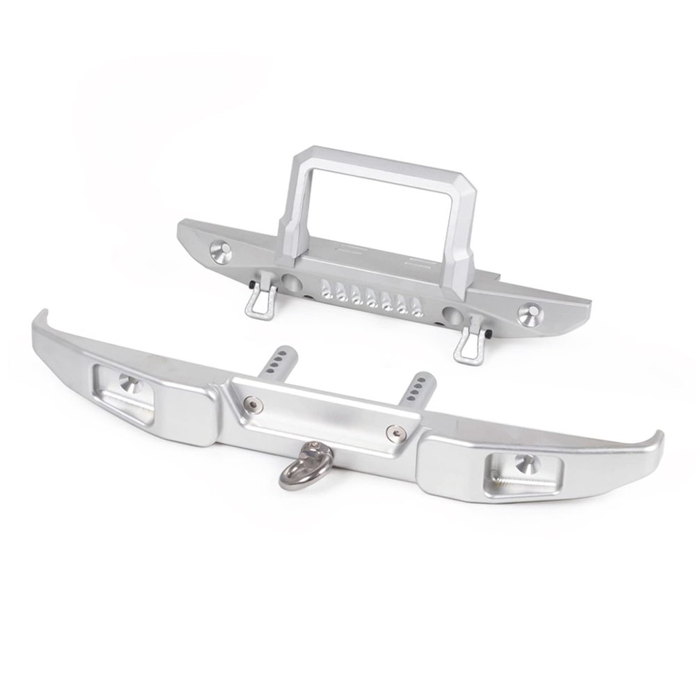 RC Crawler Car Front Rear Bumper with Tow Hook Winch Base for 1/6 SCX6 Jeep JLU Wrangler 4WD Upgrade Parts-2 in 1 Silver(2 in 1 Silver)