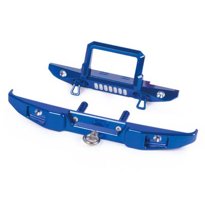 Aluminum Alloy RC Crawler Car Front Rear Bumper with Tow Hook Winch Base for 1/6 SCX6 Jeep JLU Wrangler 4WD Upgrade Parts-2 in 1 Blue (2 in 1 Blue)