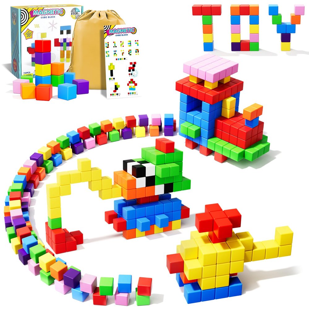 Veneibe 72pcs Magnetic Blocks for Kids, Magnetic Building Cubes for Toddlers 3-5, Preschool STEM Educational Sensory Montessori Square Toy for 3 4 5 6 Boys & Girls 72pcs