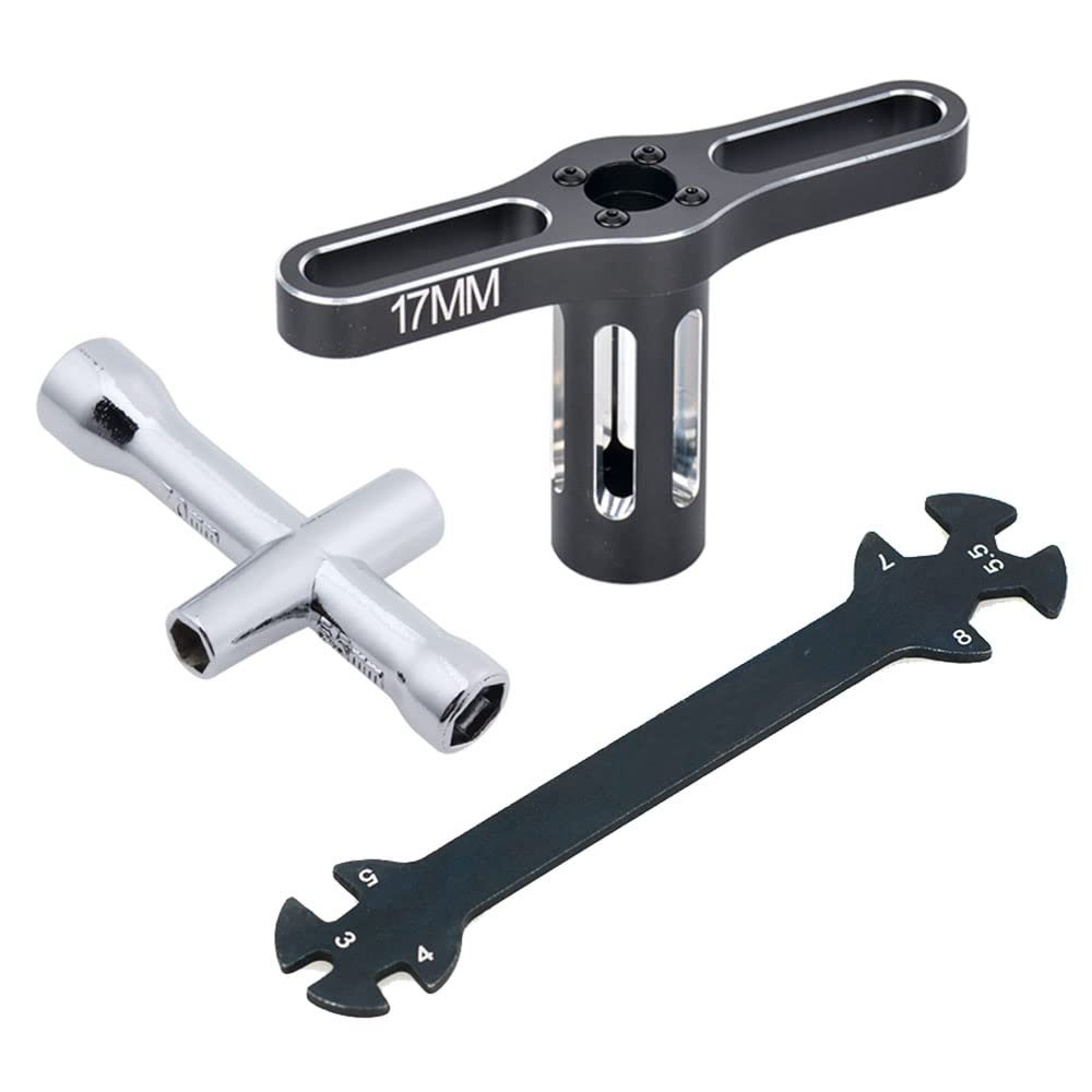 3pce 17mm Wheel Hex Wrench 4/5/5.5/7mm Small Sleeve Hex Socket Wheel Spanner Tool for 1/8 1/10 RC Car Truck Crawler Truggy Buggy Tires Tyre