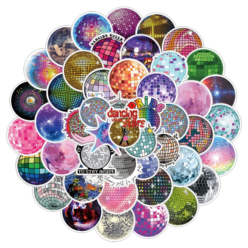 53Pcs Disco Ball Stickers Pack, Cool Aesthetic Trendy Vinyl Waterproof Sticker Decals for Water Bottle,Laptop,Phone,Scrapbooking,Journaling for Party Supply Favor Decor