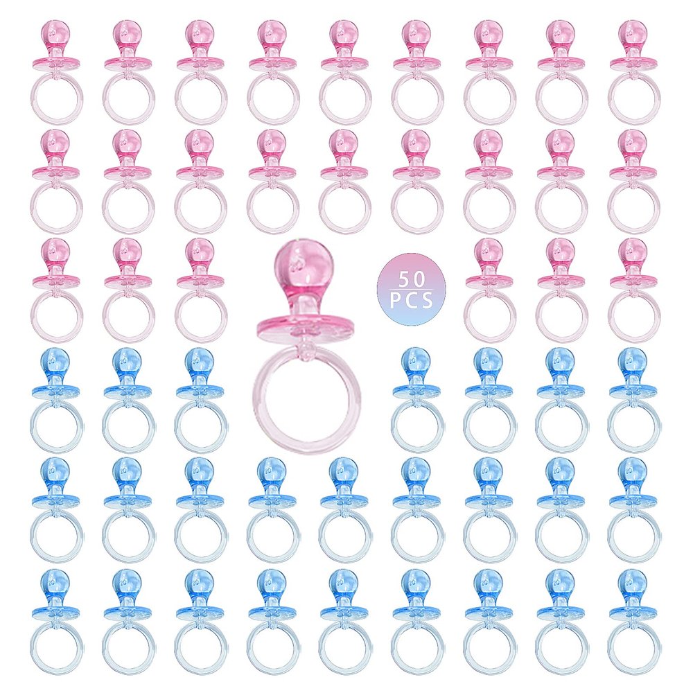 50 Pieces 2.75 Inch Baby Pacifier Baby Shower Plastic Pacifier for Baby Shower Pacifier, Baby Shower Gender Show Party Decoration DIY Baby Shower Birthday Party Gift (Pink and Blue)