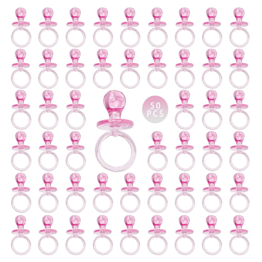 50 Pieces 2.75 Inch Baby Pacifier Baby Shower Plastic Pacifier for Baby Shower Pacifier, Baby Shower Gender Show Party Decoration DIY Baby Shower Birthday Party Gift (Pink)