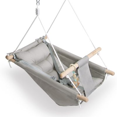 Baby Swing Indoor and Outdoor, Canvas Hammock Swing for Baby to Toddler with a Comfortable Seat, Macaroon Wooden Toy, Adjustable 5-Point Harness,3 Modes,Gift for Baby Boys Girls, Grey