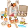 Lehoo Castle Wooden Play Food Sets for Kids Kitchen, Food Toys for Toddlers 3+ Year Old, Pretend Food Play Kitchen Accessories, Cutting Fruits Vegetables Toys, Gift for Boys Girls view 1