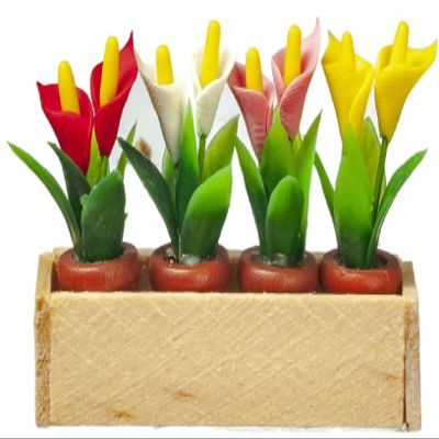 Melody Jane Dolls Houses Dollhouse Window Box with 4 Pots of Lilies Miniature Garden Accessory 1:12