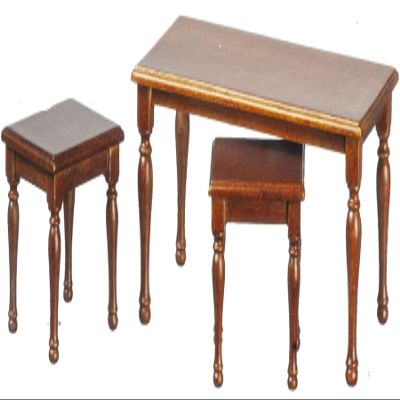 Melody Jane Dolls Houses Dollhouse Walnut Nest of 3 Tables JBM Miniature Living Room Furniture 1:12