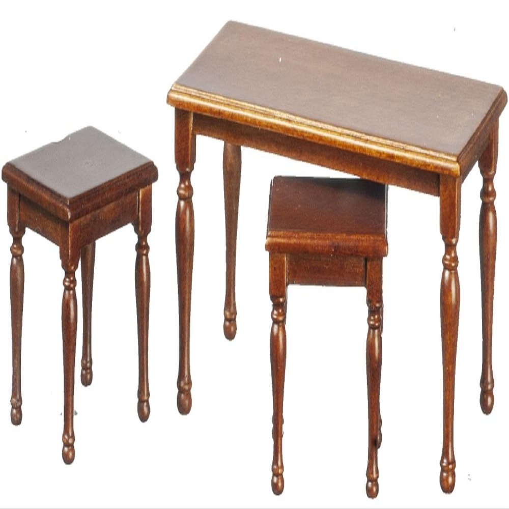 Melody Jane Dolls Houses Dollhouse Walnut Nest of 3 Tables JBM Miniature Living Room Furniture 1:12