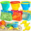 TOY Life Collapsible Beach Bucket Toys for Kids Beach Essentials with Portable 3 Seashell Bags & 3 Silicone Collapsible Sand Bucket & Shovels Travel Sand Toys Sandbox Toy for Fishing, Beach Party view 1