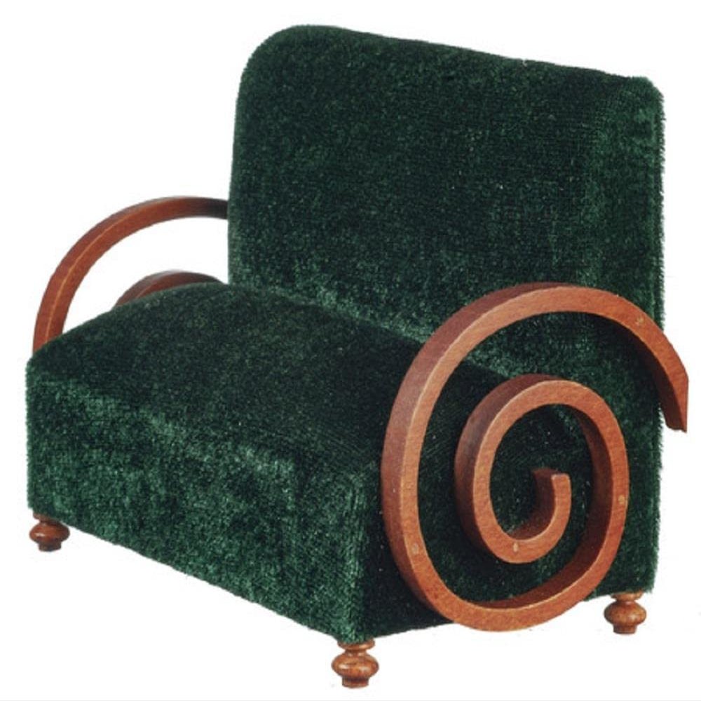 Melody Jane Dolls Houses Dollhouse Sofa Settee Art Deco Green JBM Miniature Walnut Living Room Furniture