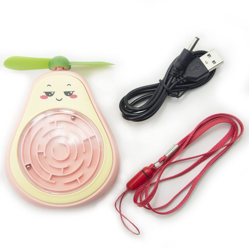 HAND Fun Fruit Handheld Electric Fan with Maze Puzzle Game, USB Charger and Lanyard - 11 x 8 cm